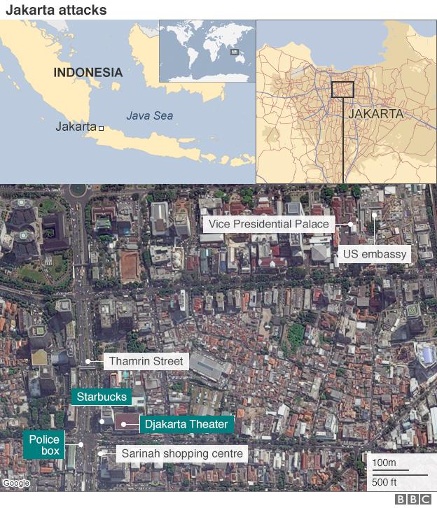 A map showing the location of attack sites in Indonesia