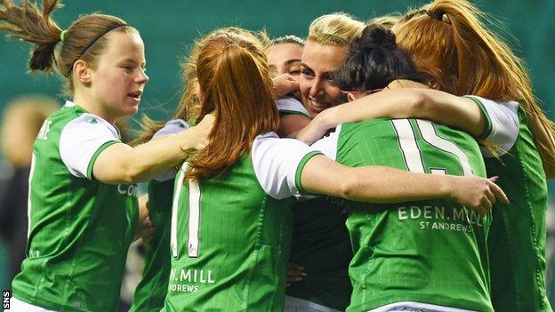 Hibernian Ladies celebrate against Slavia Prague