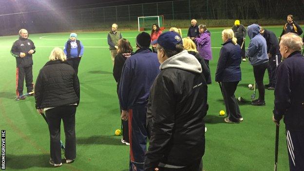 Coach Alan Gormley hosts the first session of walking hockey at Bromsgrove Hockey Club