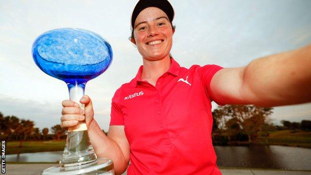 Ireland's Leona Maguire with the LPGA's Drive On Championship trophy