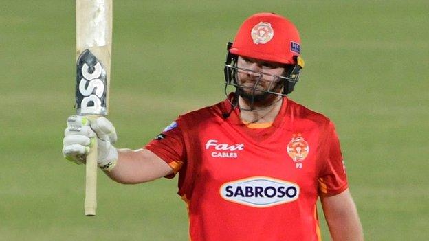 Paul Stirling acknowledges applause after reaching his half century in Karachi