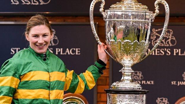 Nina Carberry with the Foxhunter Chase trophy at Cheltenham