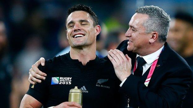 Dan Carter (left) with All Blacks coach Steve Hansen