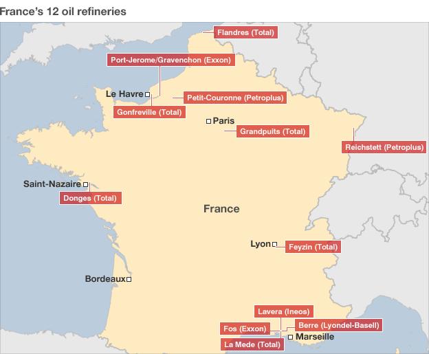 France refineries location map