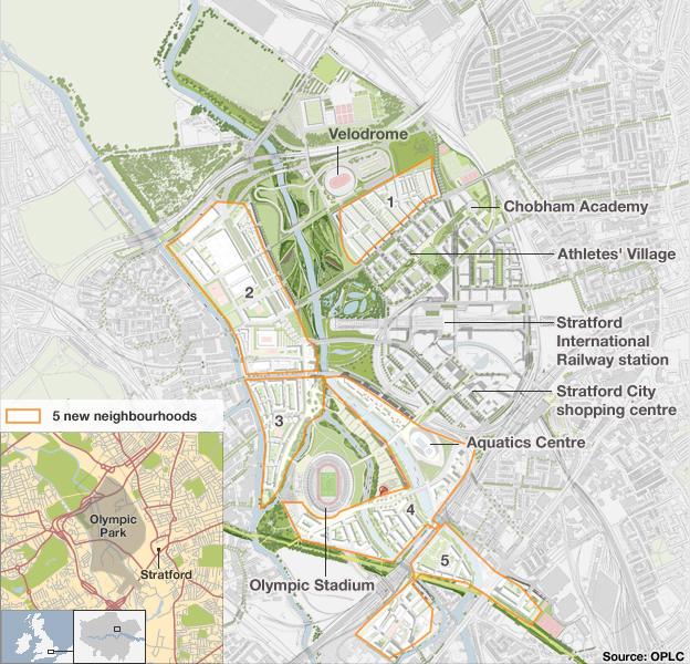 Map of the Olympic Park and neighbourhoods