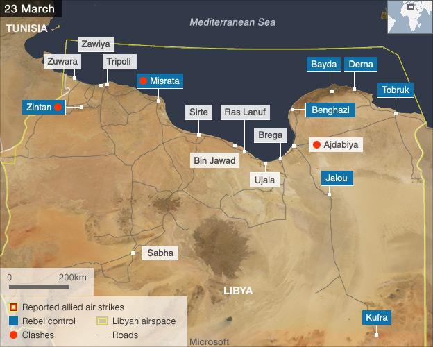 Map showing fighting in Libya