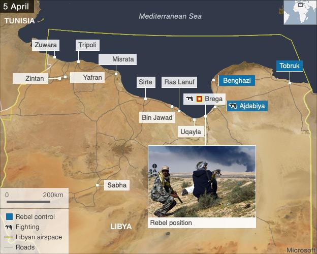 Libya air strikes map 5 April