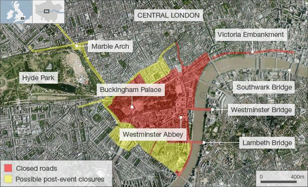 royal wedding road closures map