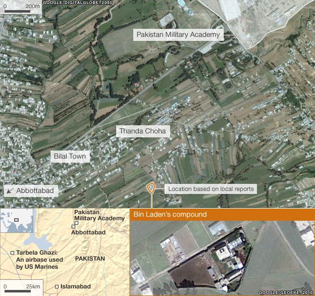 Map showing location of compound where Bin Laden was killed