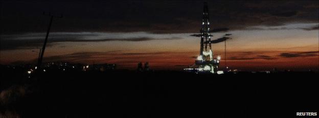 Oil rig at sunset