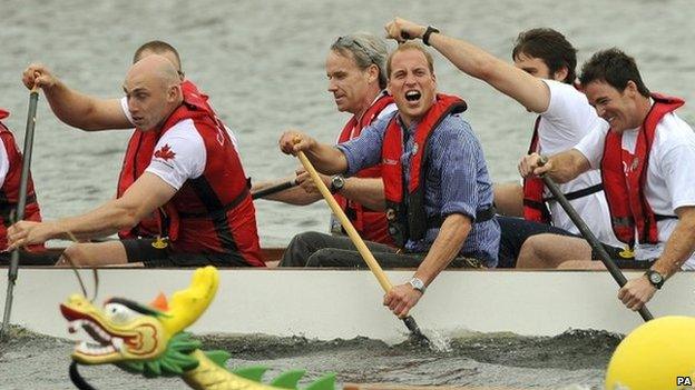 Prince William on a dragon boat