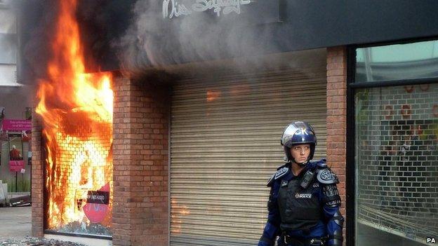 A Miss Selfridge store burns in Manchester