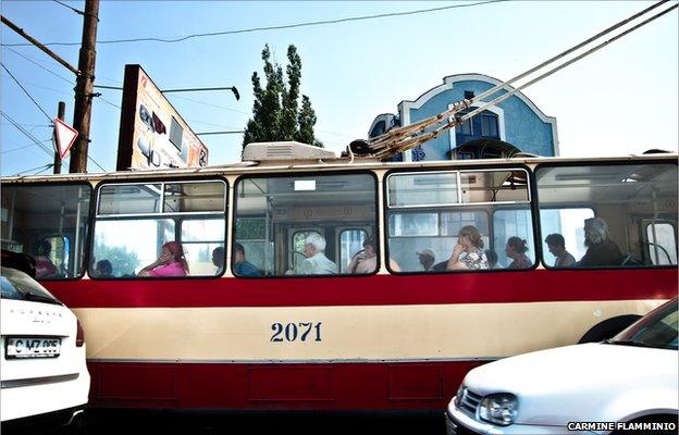 A bus in the centre of Chisinau, the capital