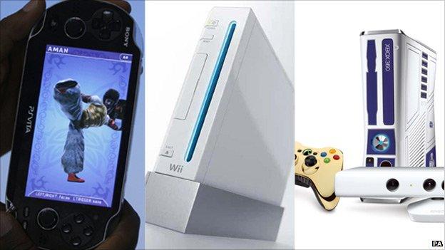 A PlayStation Vita, Nintendo Wii and an Xbox 360