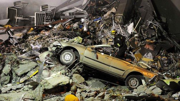 A fireman in the rubble after the Christchurch earthquake.