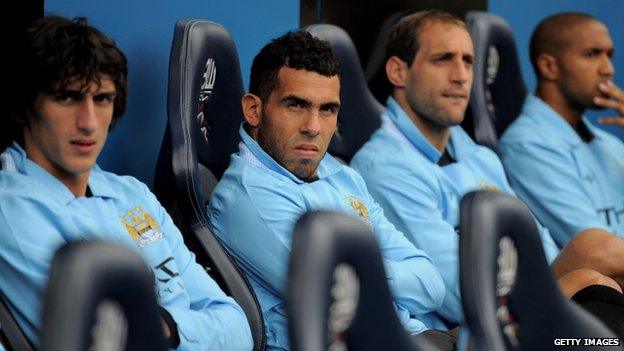 Man City players on the bench