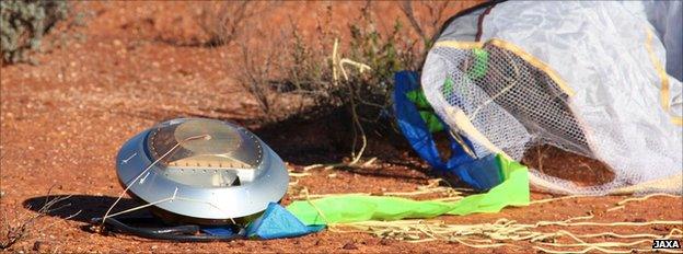 The Hayabusa sample return capsule in Australia's Outback after its return to Earth