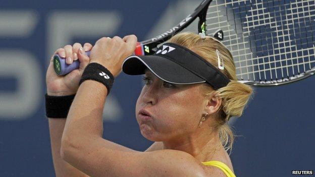 British tennis player Elena Baltacha in action in the second round of the US Open.