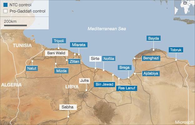 Map of pro-Gaddafi towns