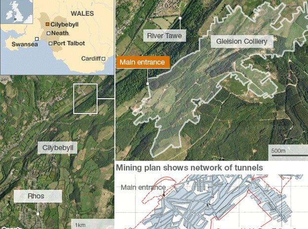 Map shows Gleision Colliery