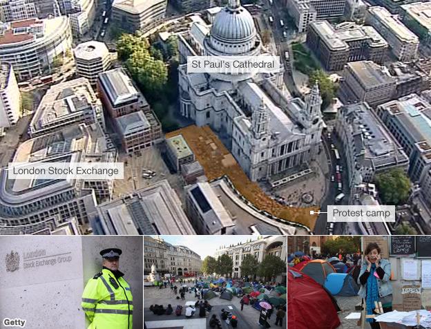 Composite including map showing the location of the protest and St Paul’s Square