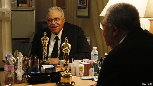 James Earl Jones posing with his Oscar