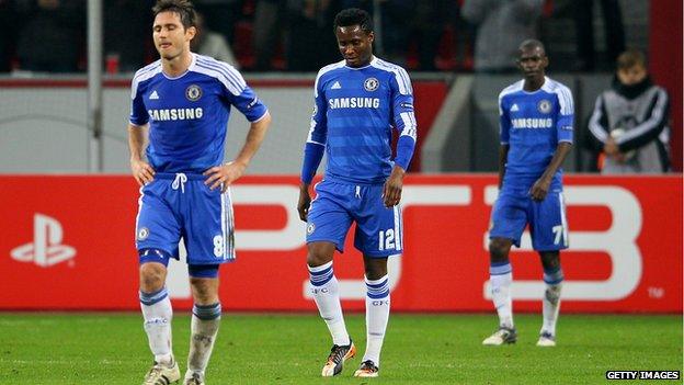 Lampard, Mikel and Ramires walking off the pitch looking dejected