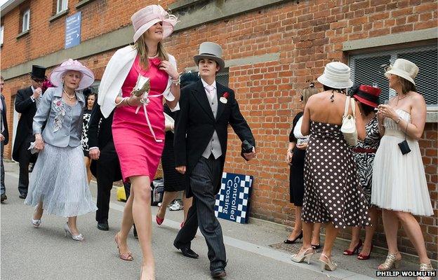 Racegoers approach the Royal Enclosure at Ascot racecourse on Ladies Day.