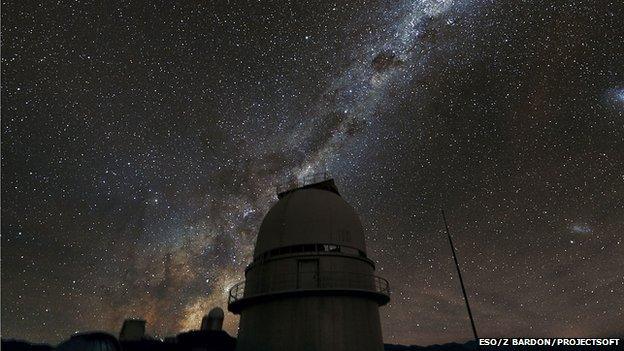 The Milky Way above the dome of the Danish 1.54-metre telescope at ESO's La Silla Observatory in Chile (ESO/Z Bardon/Projectsoft)