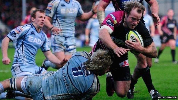 James Simpson-Daniel scores for Gloucester against cardiff Blues