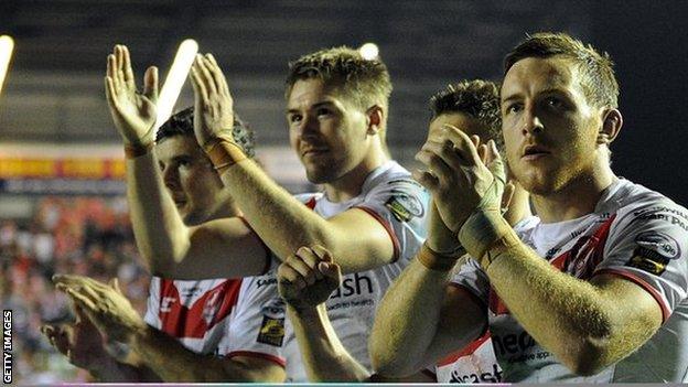 Saints celebrate after play-off semi win over Wigan