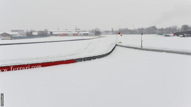 Heavy snow at the Ferrari base in Maranello, Italy