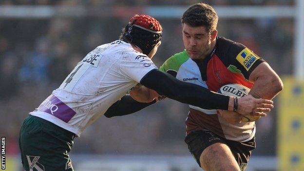 Harlequins' Nick Easter is tackled