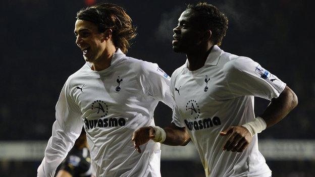 Tottenham goalscorers Nico Kranjcar and Louis Saha