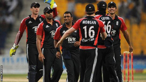 England celebrate a wicket