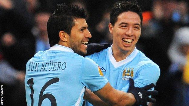 Sergio Aguero (left) and Samir Nasri