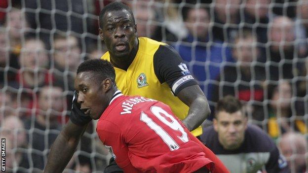 Chris Samba featuring for Blackburn Rovers against Manchester United