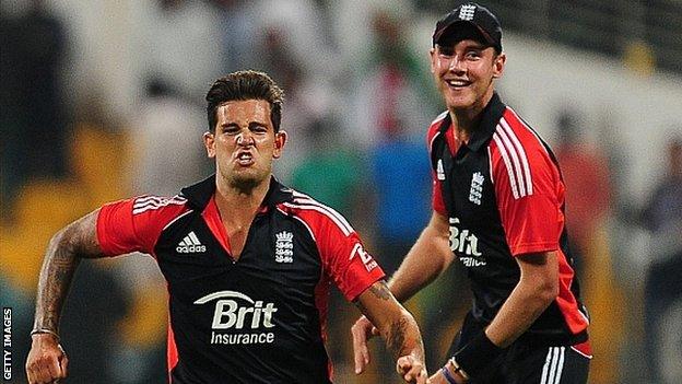 Jade Dernbach and Stuart Broad celebrate