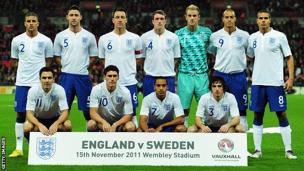 England line-up against Sweden