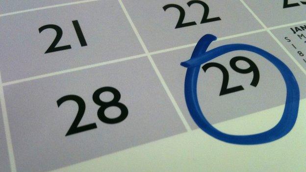 Calendar page with the 29th circled