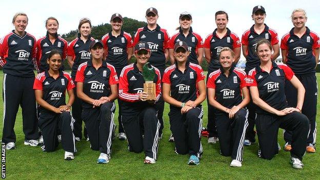 The England squad with the Twenty20 series trophy