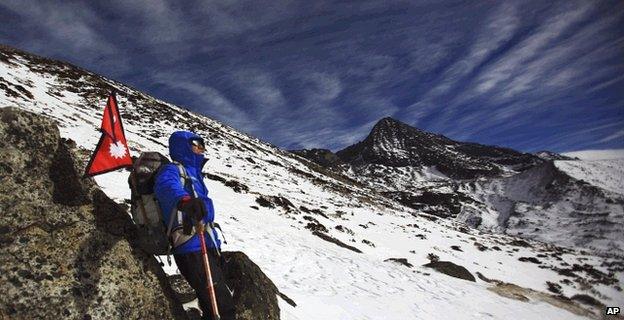 Sherpa on Himalayan mountain