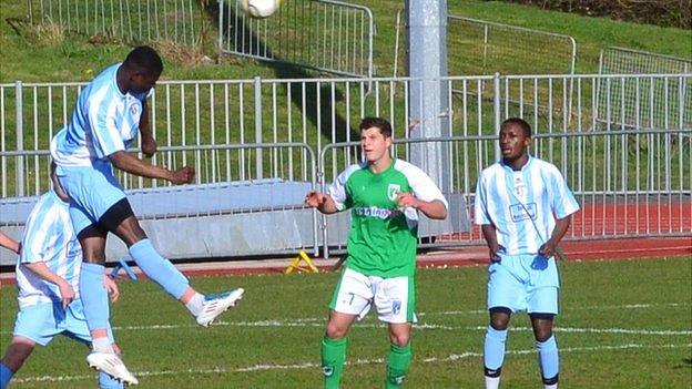 Kieran Mahon looks for the ball as CB Hounslow defend their goal