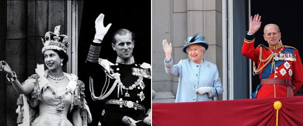 Queen Elizabeth II and the Duke of Edniburgh on the balcony of Buckingham Palace