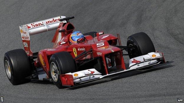 Ferrari"s Spanish driver Fernando Alonso takes part in the Formula 1 test days at Catalunya"s racetrack in Montmelo, near Barcelona on March 4.