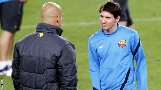 Barcelona boss Pep Guardiola and star player Lionel Messi