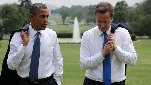 Barack Obama and David Cameron during the British Prime Minister's first official visit to the White House