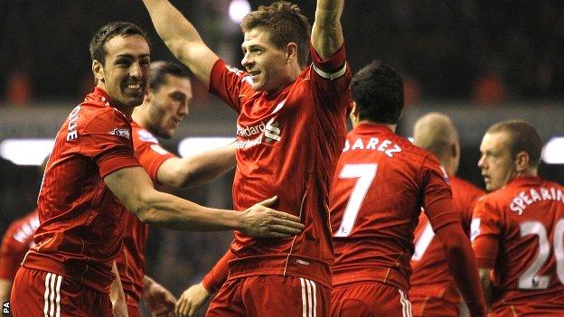 Steven Gerrard celebrates scoring for Liverpool