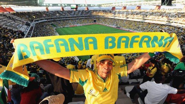 A South Africa supporter in Nelspruit's Mbombela Stadium