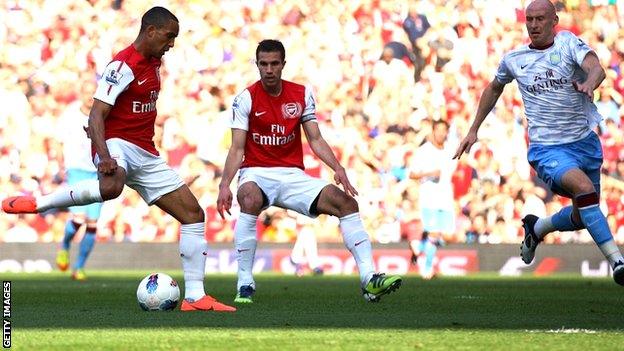 Theo Walcott scores for Arsenal against Aston Villa